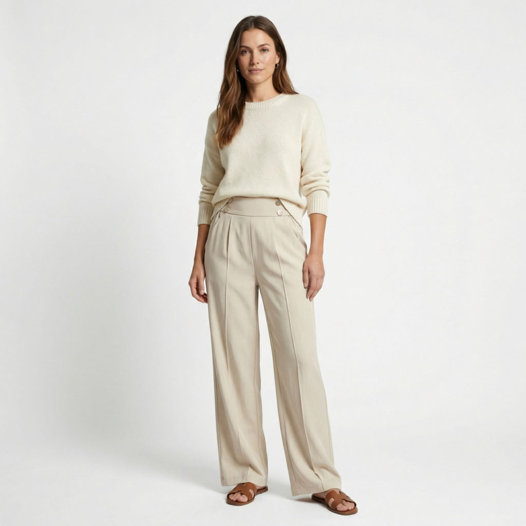 Women’s Straight-Leg Office Pants – Elegant Button Detail Style