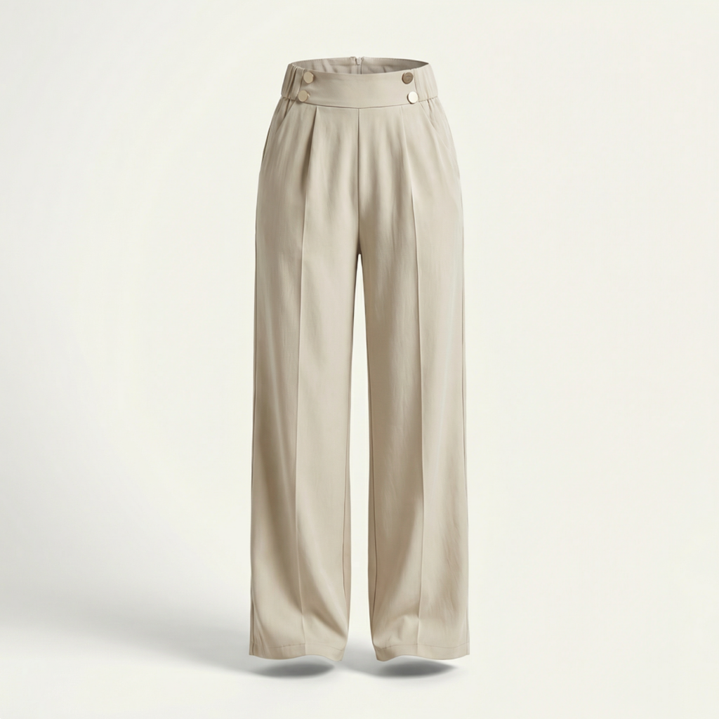 Women’s Straight-Leg Office Pants – Elegant Button Detail Style