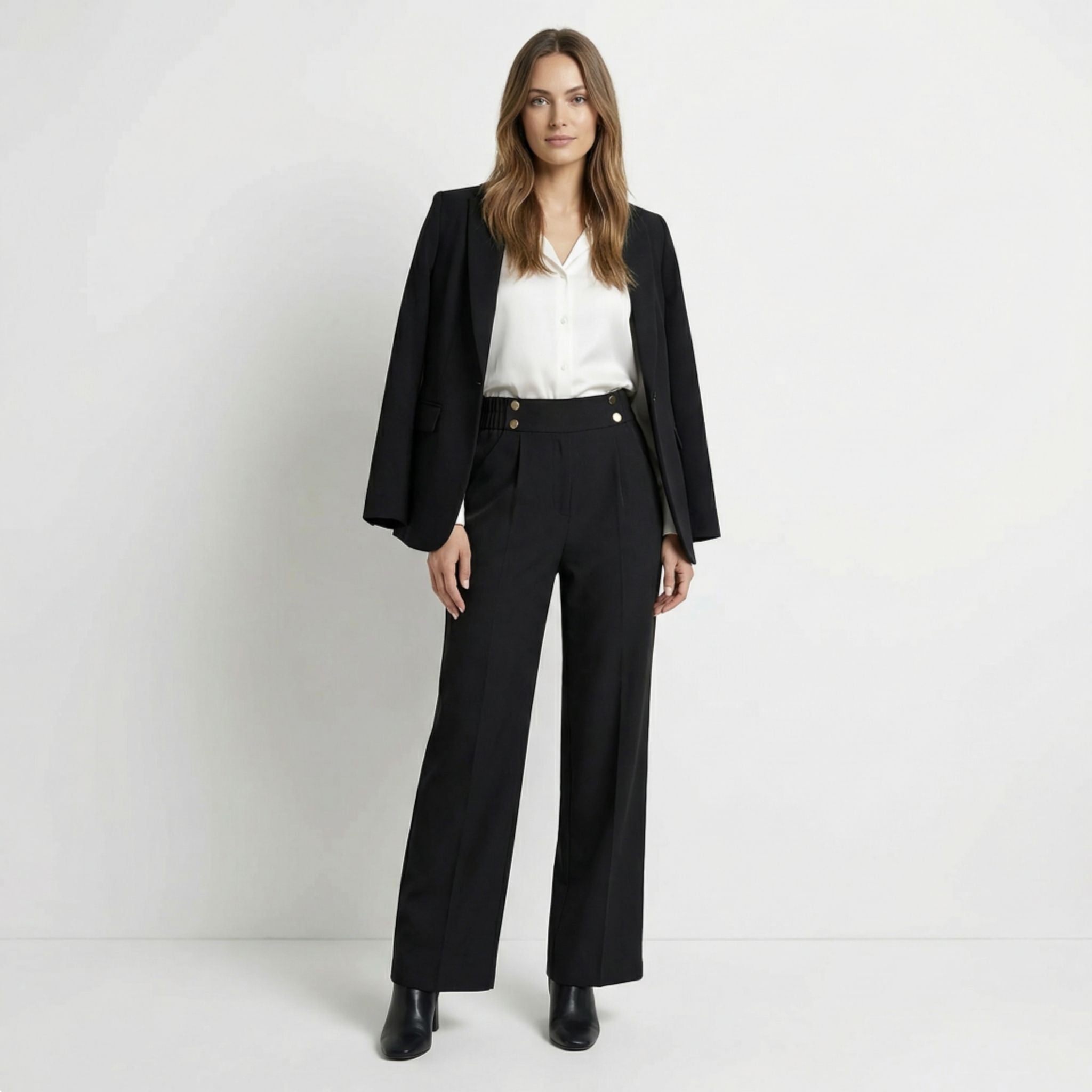 Women’s Straight-Leg Office Pants – Elegant Button Detail Style