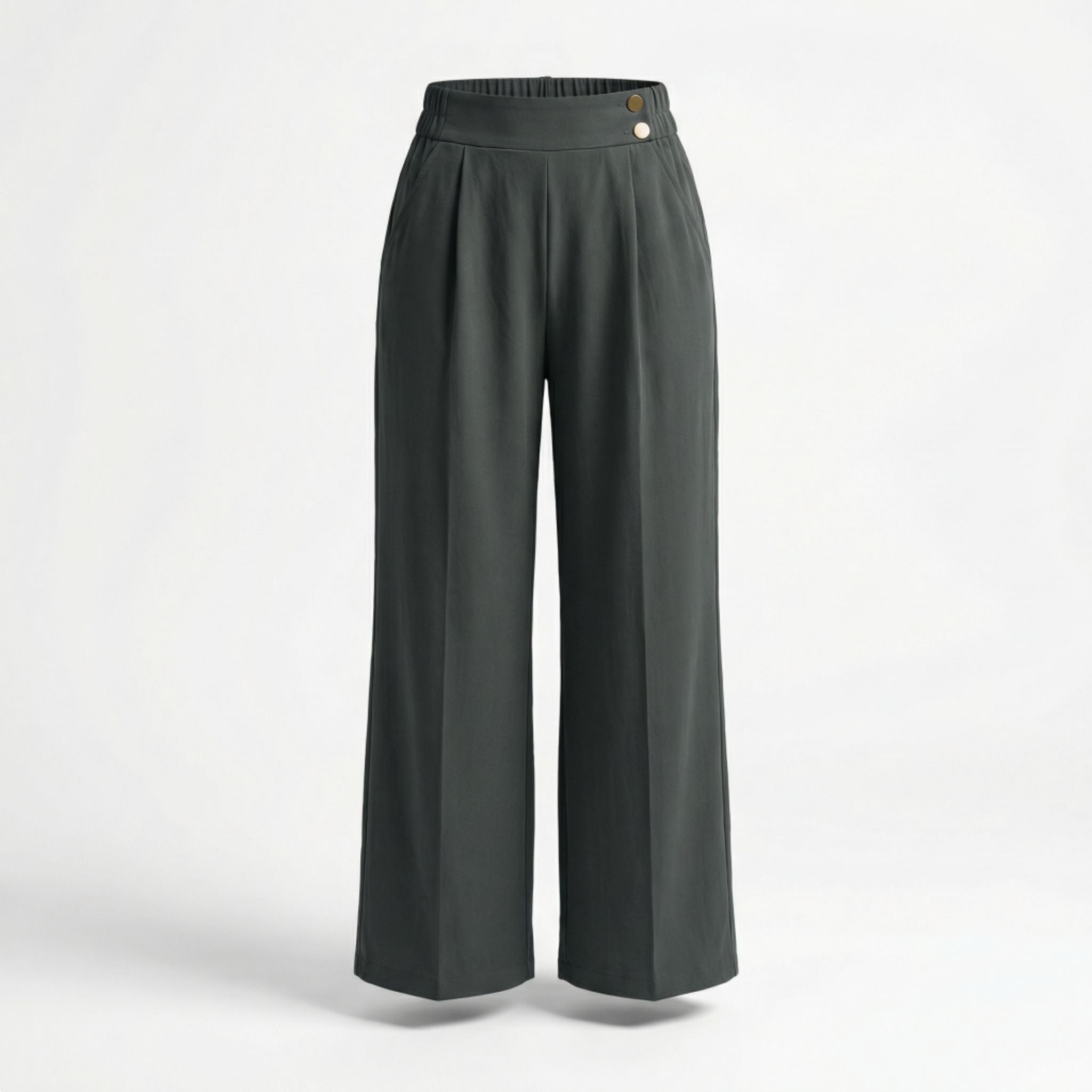 Women’s Straight-Leg Office Pants – Elegant Button Detail Style