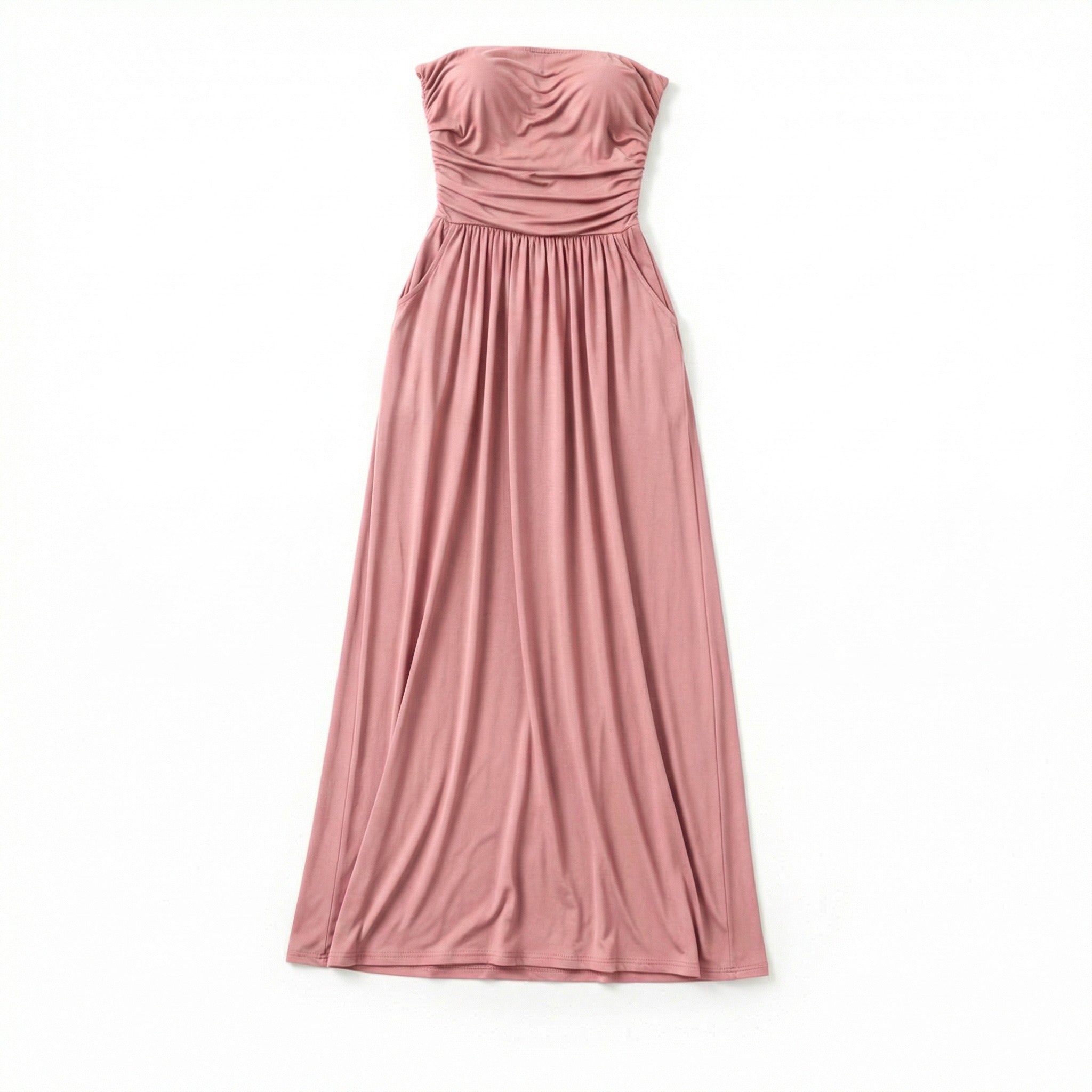 Women’s Strapless Maxi Dress – Bandeau Ruched Waist