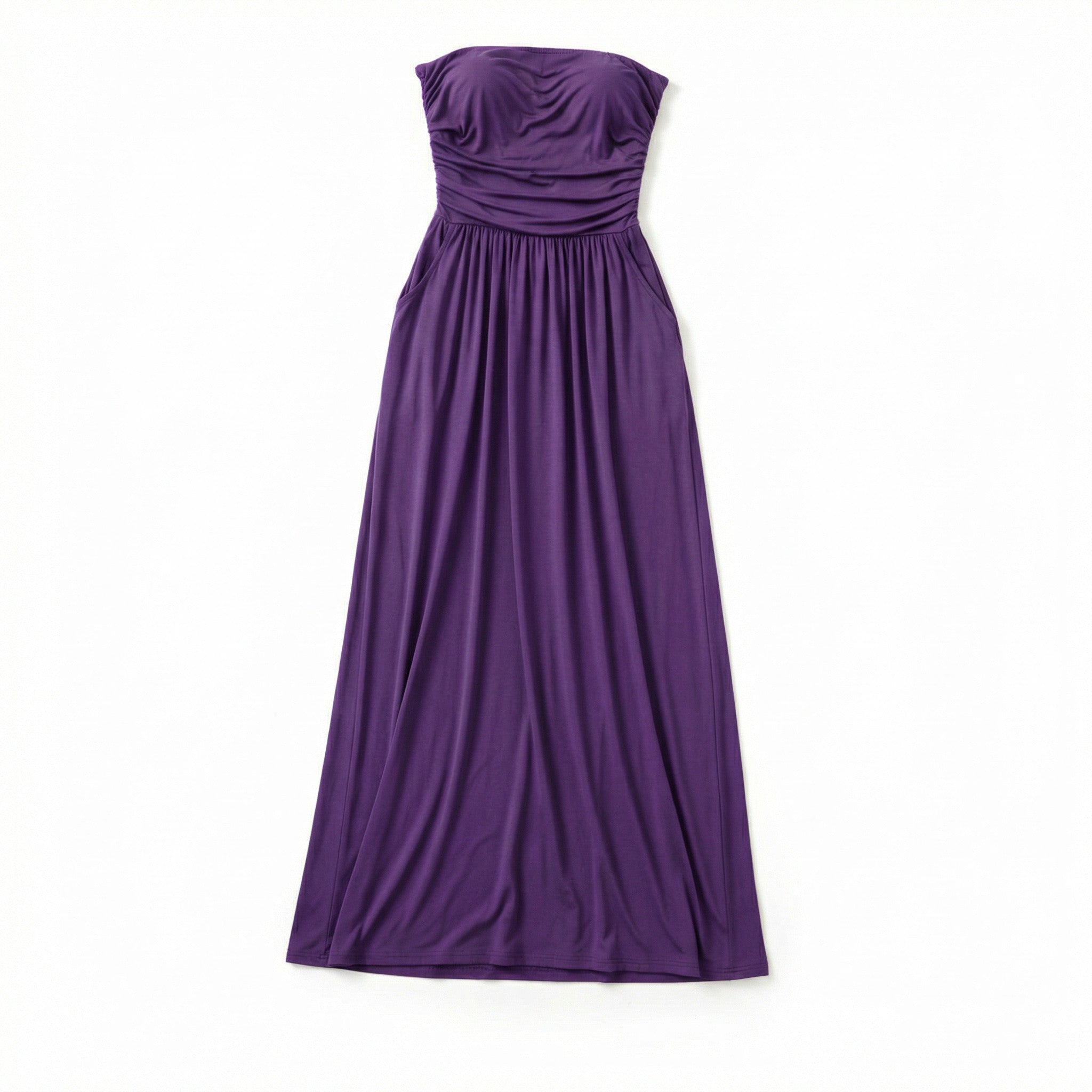 Women’s Strapless Maxi Dress – Bandeau Ruched Waist