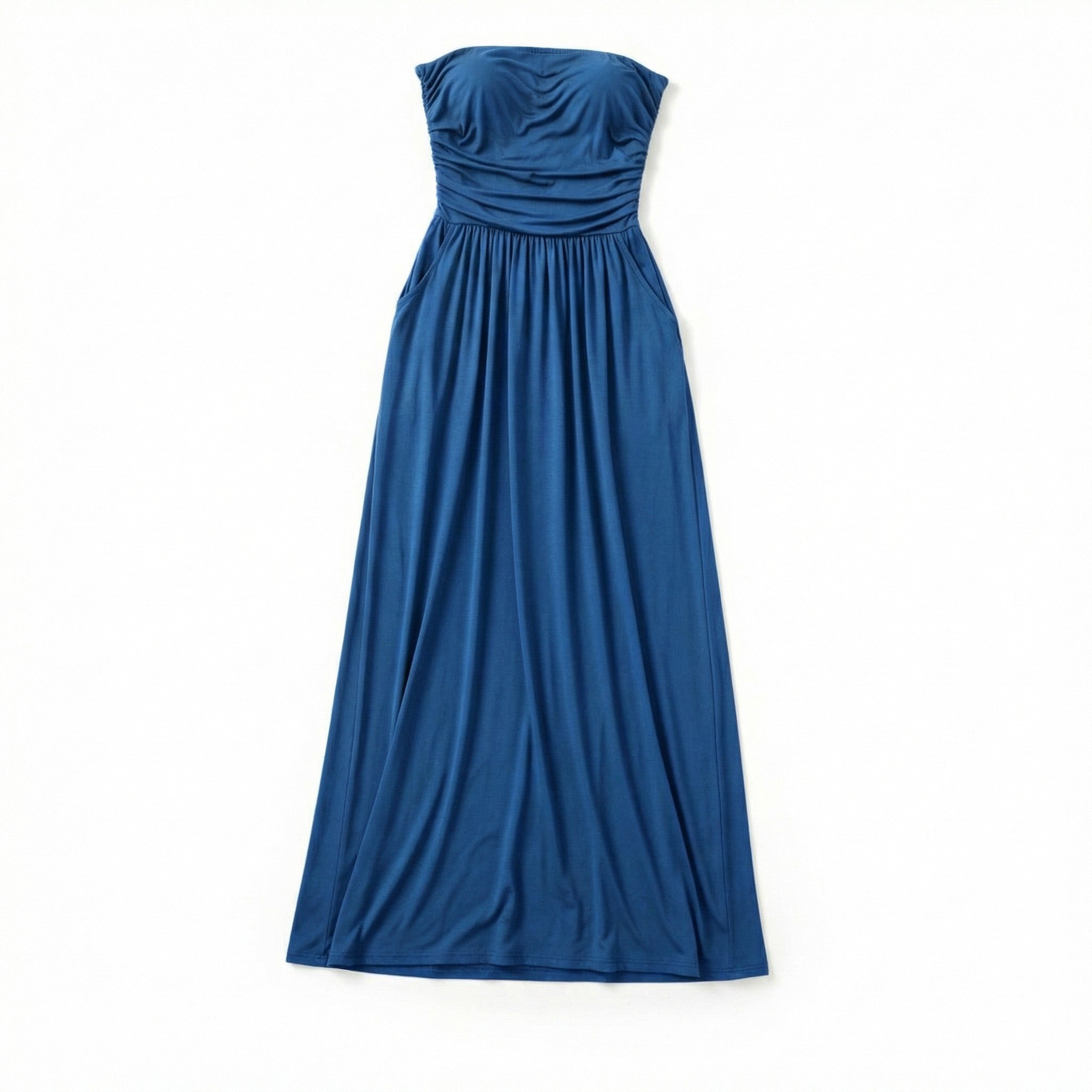 Women’s Strapless Maxi Dress – Bandeau Ruched Waist