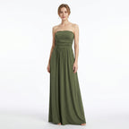 Women’s Strapless Maxi Dress – Bandeau Ruched Waist