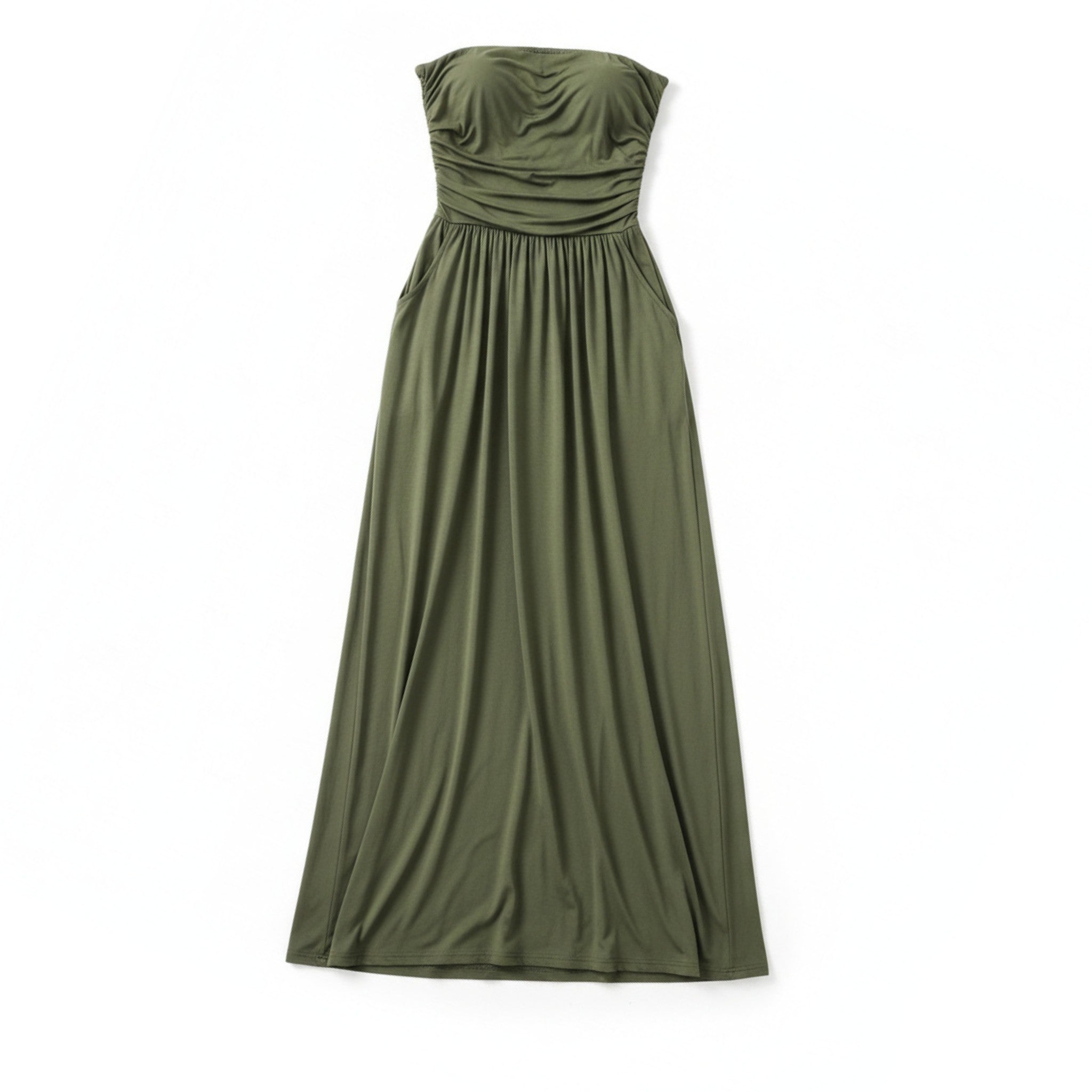 Women’s Strapless Maxi Dress – Bandeau Ruched Waist