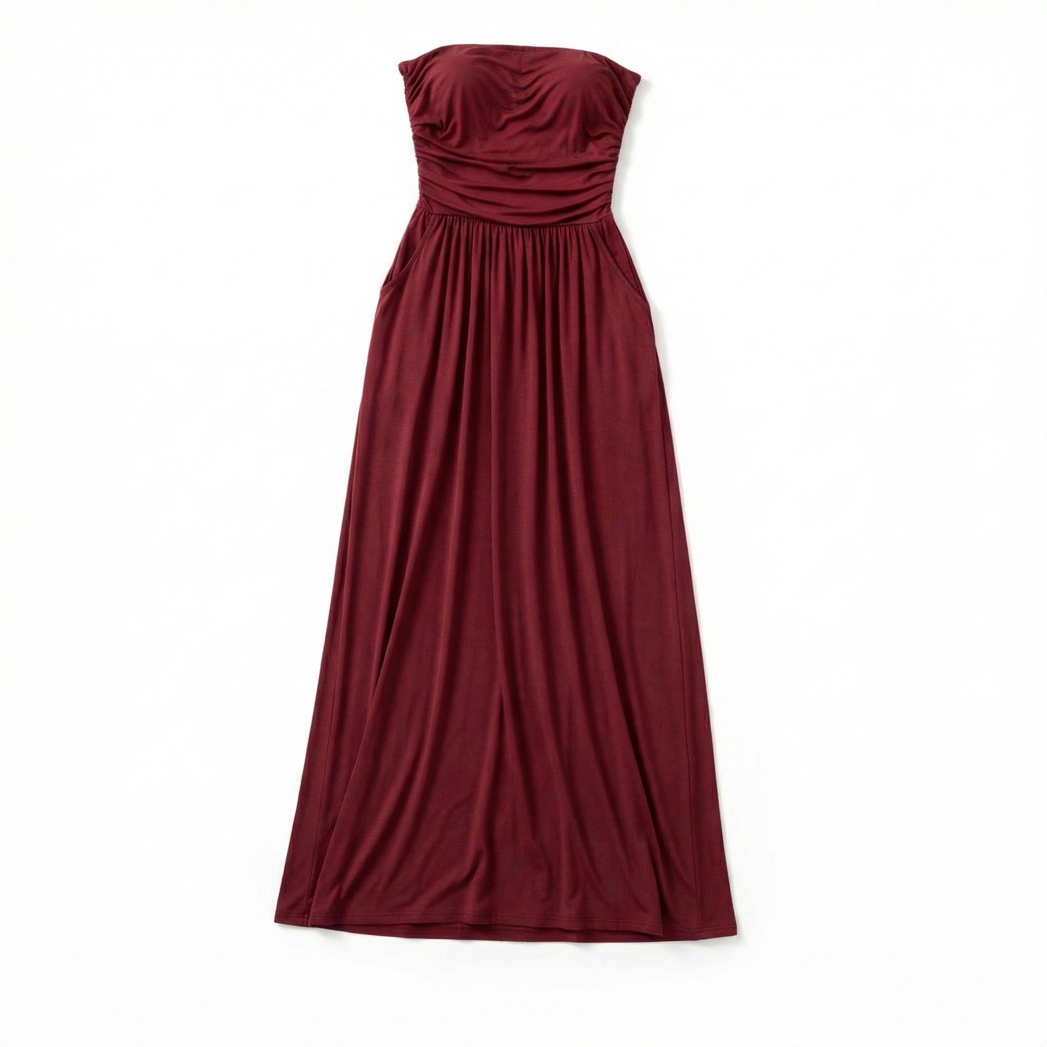 Women’s Strapless Maxi Dress – Bandeau Ruched Waist