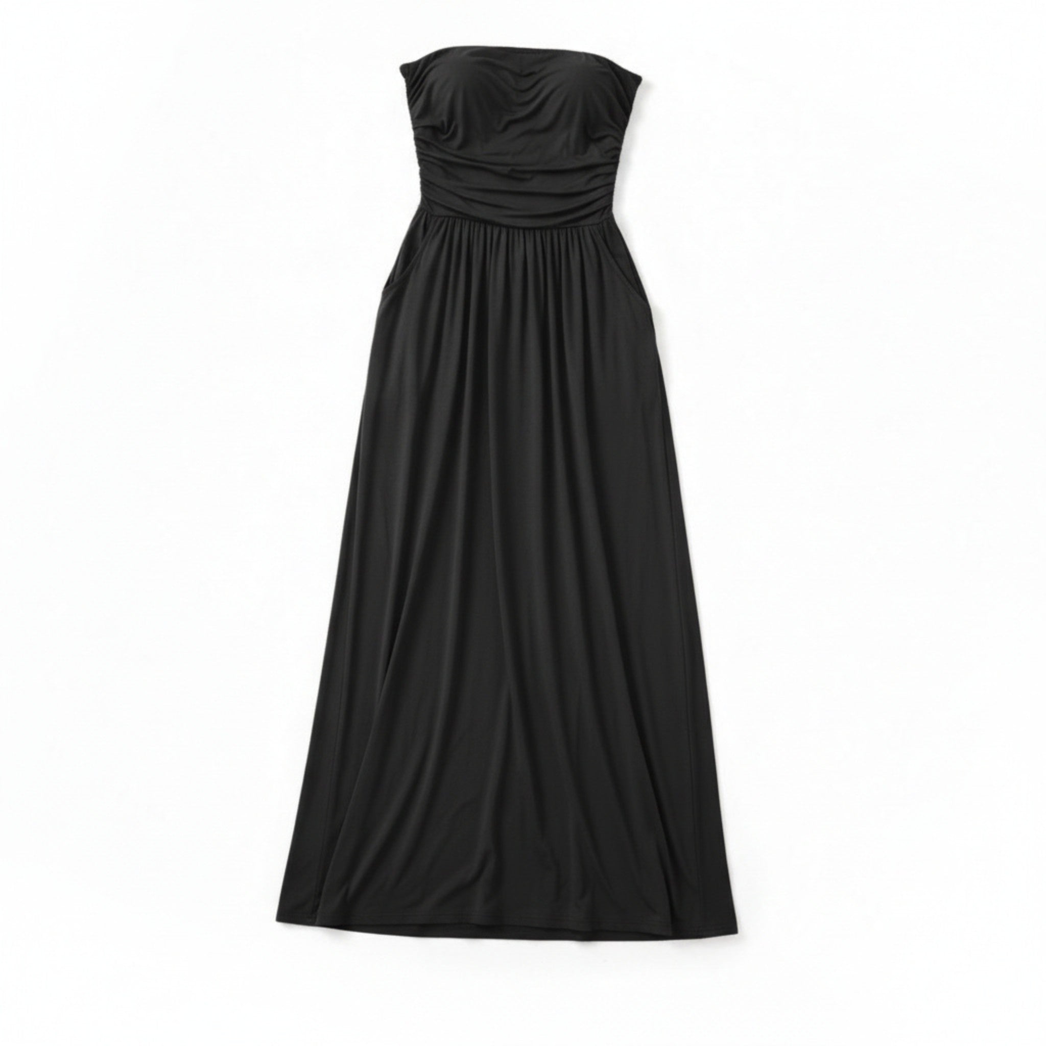 Women’s Strapless Maxi Dress – Bandeau Ruched Waist