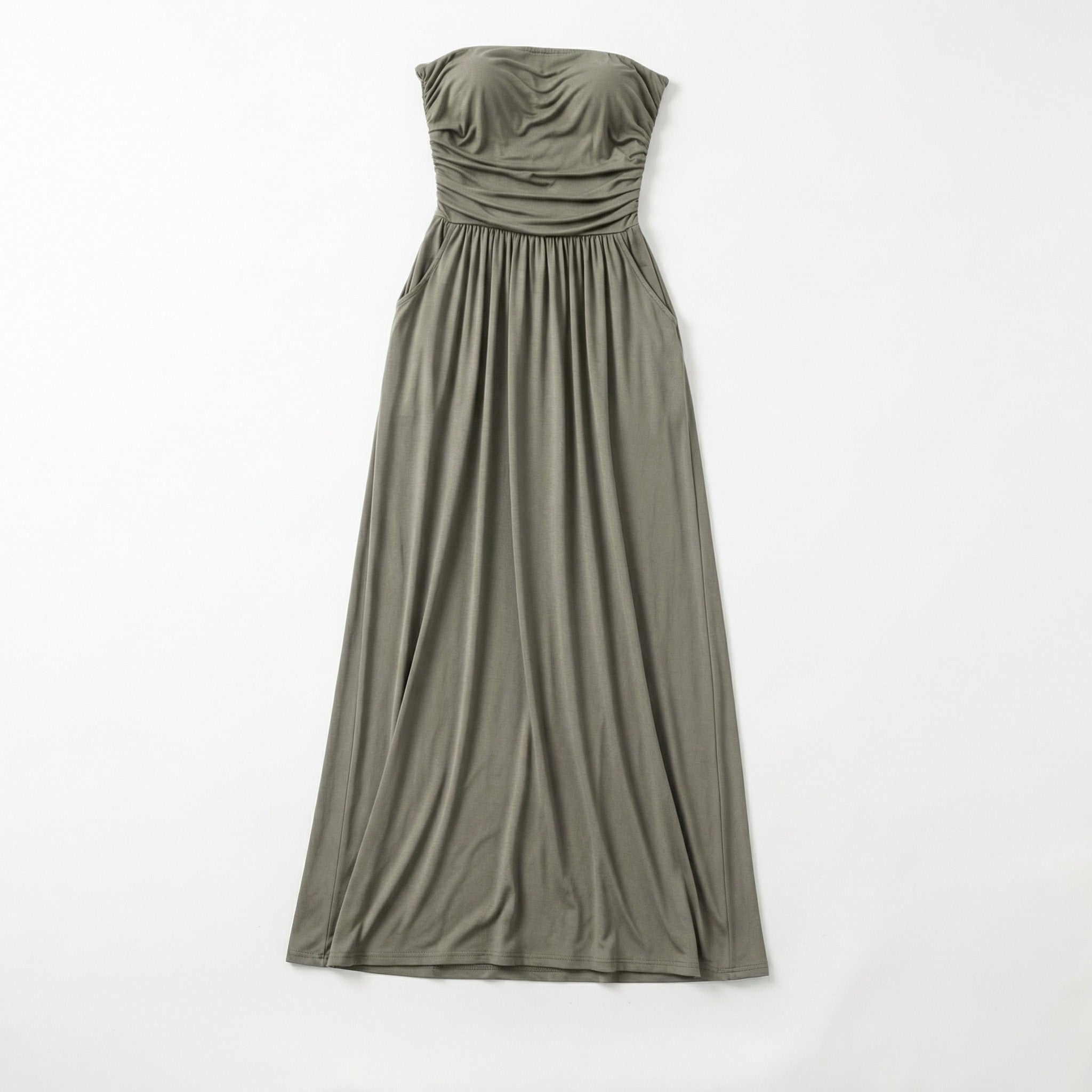 Women’s Strapless Maxi Dress – Bandeau Ruched Waist