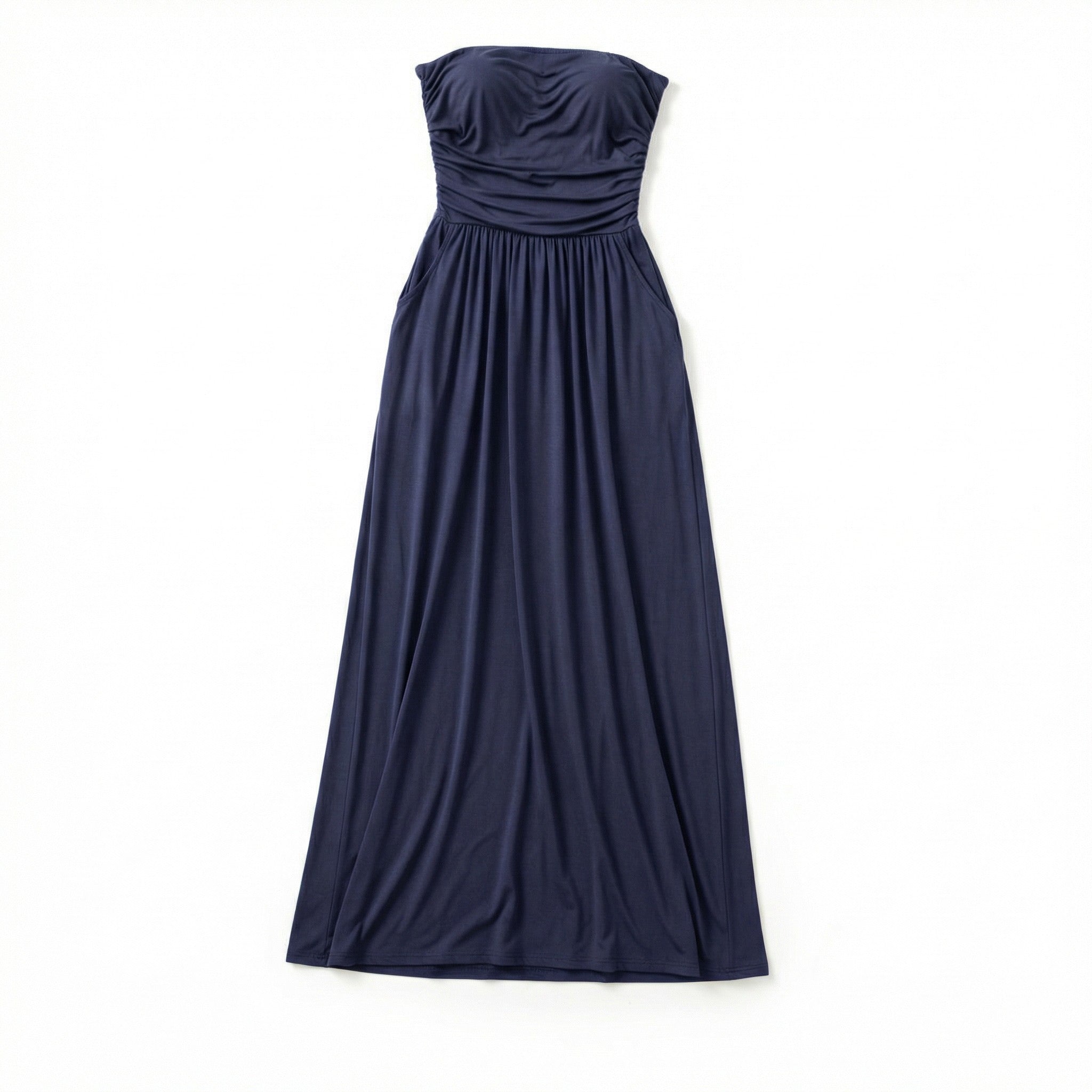 Women’s Strapless Maxi Dress – Bandeau Ruched Waist