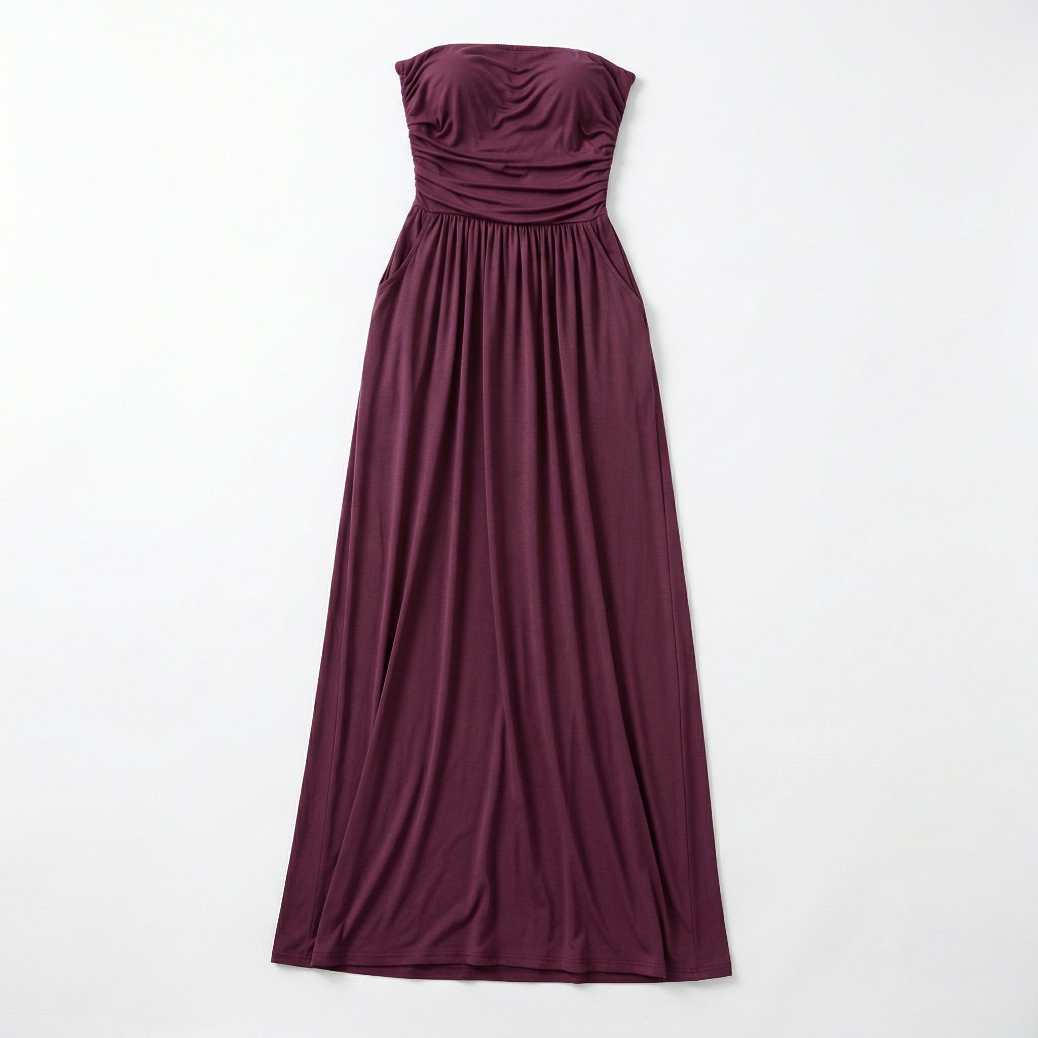 Women’s Strapless Maxi Dress – Bandeau Ruched Waist