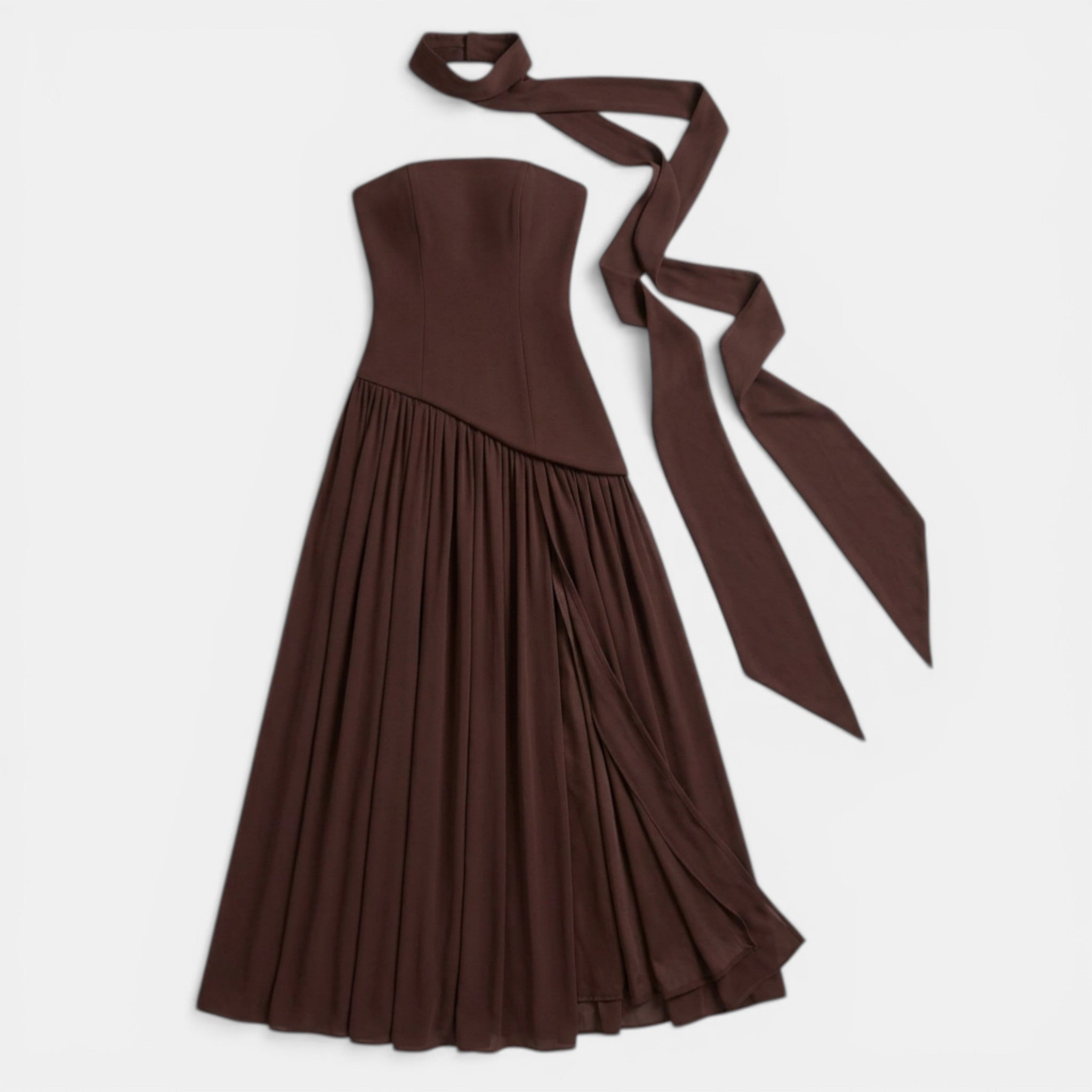 Women’s Strapless Maxi Dress – Side Slit Gathered