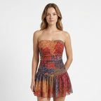 Women’s Strapless Printed Mini Dress – Ruffled Hem Design