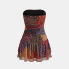 Women’s Strapless Printed Mini Dress – Ruffled Hem Design