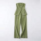 Women’s Strapless Two Piece Set – Button Front Wide Leg