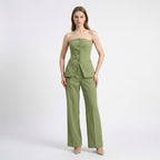 Women’s Strapless Two Piece Set – Button Front Wide Leg