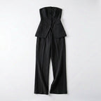 Women’s Strapless Two Piece Set – Button Front Wide Leg