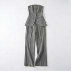 Women’s Strapless Two Piece Set – Button Front Wide Leg