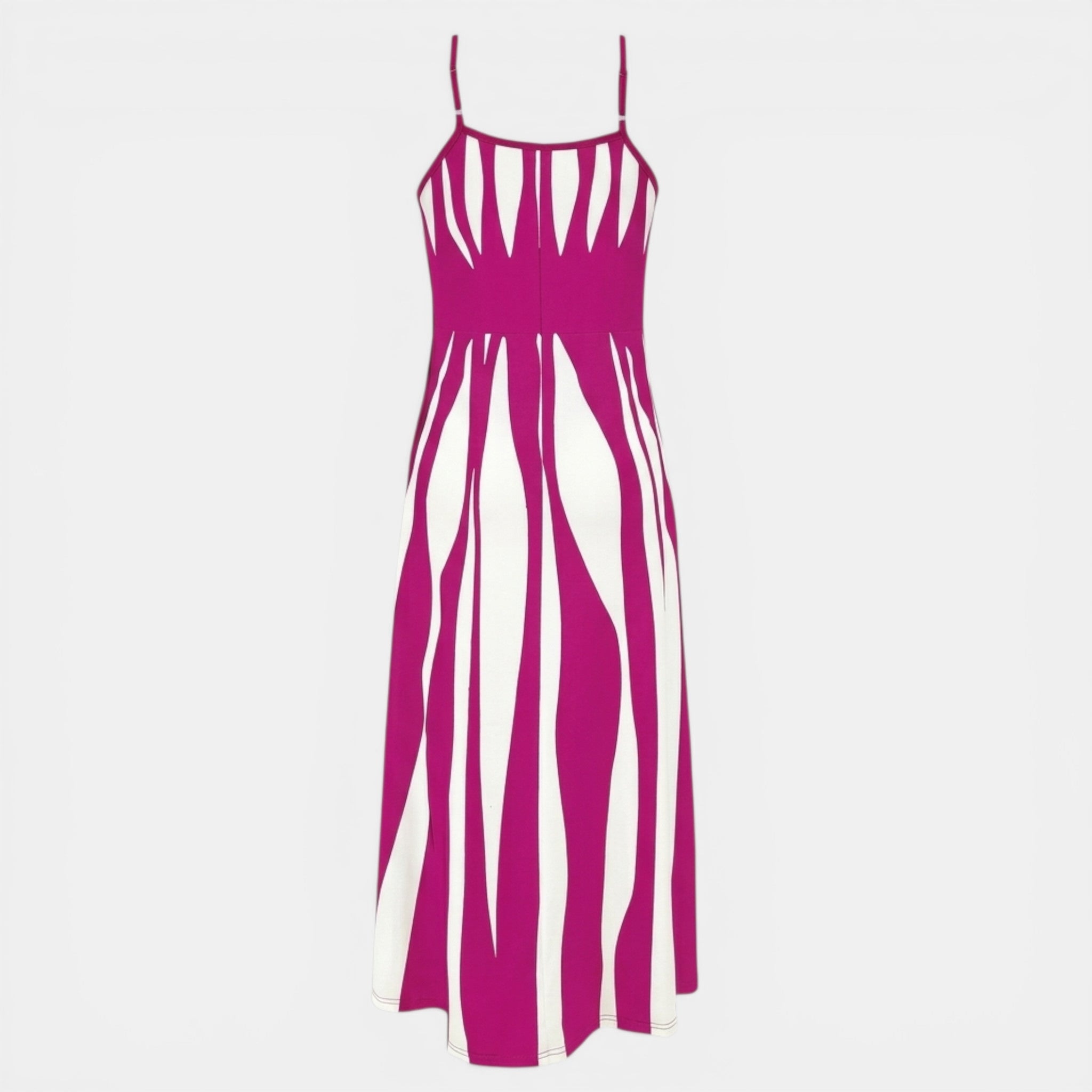 Women’s Striped Maxi Dress – V-Neck Thin Strap