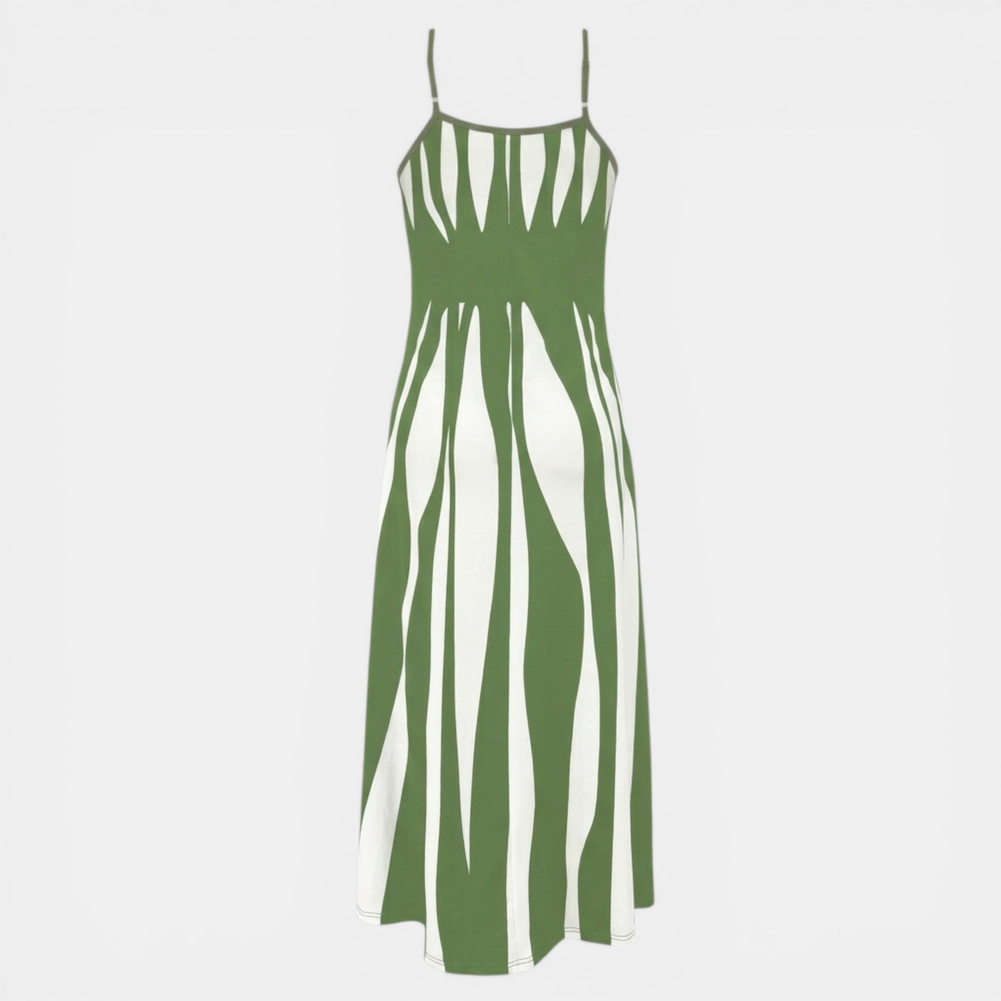 Women’s Striped Maxi Dress – V-Neck Thin Strap