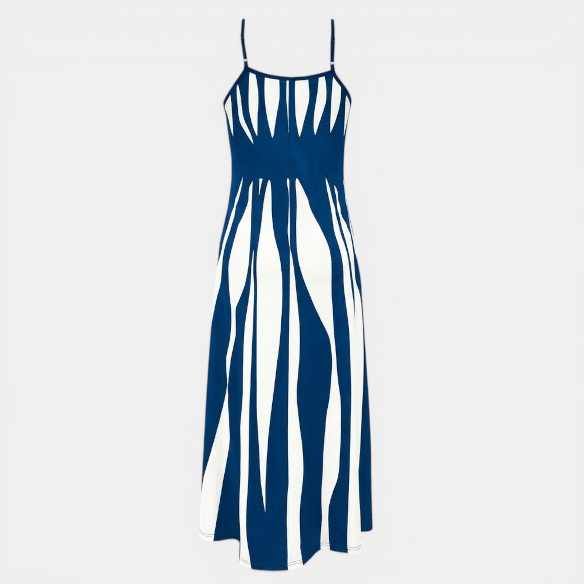 Women’s Striped Maxi Dress – V-Neck Thin Strap
