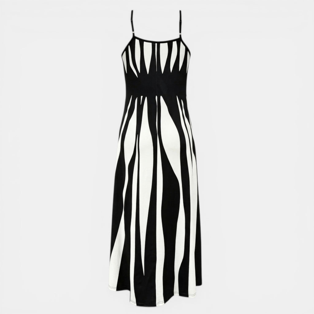 Women’s Striped Maxi Dress – V-Neck Thin Strap