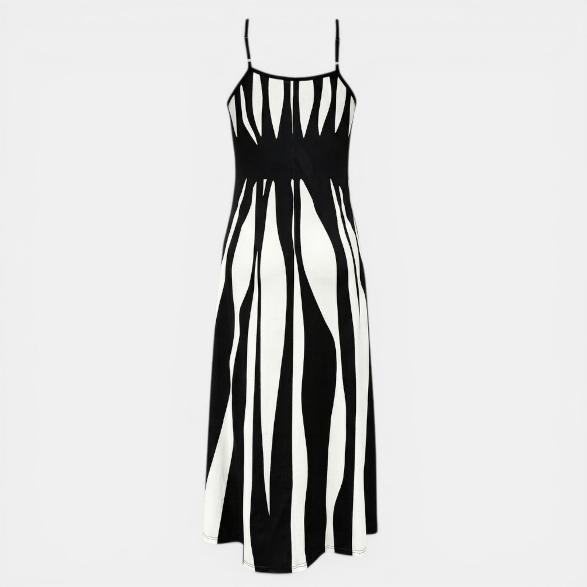Women’s Striped Maxi Dress – V-Neck Thin Strap