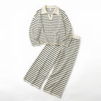 Women’s Striped Two-Piece Set – V-Neck Knit Design