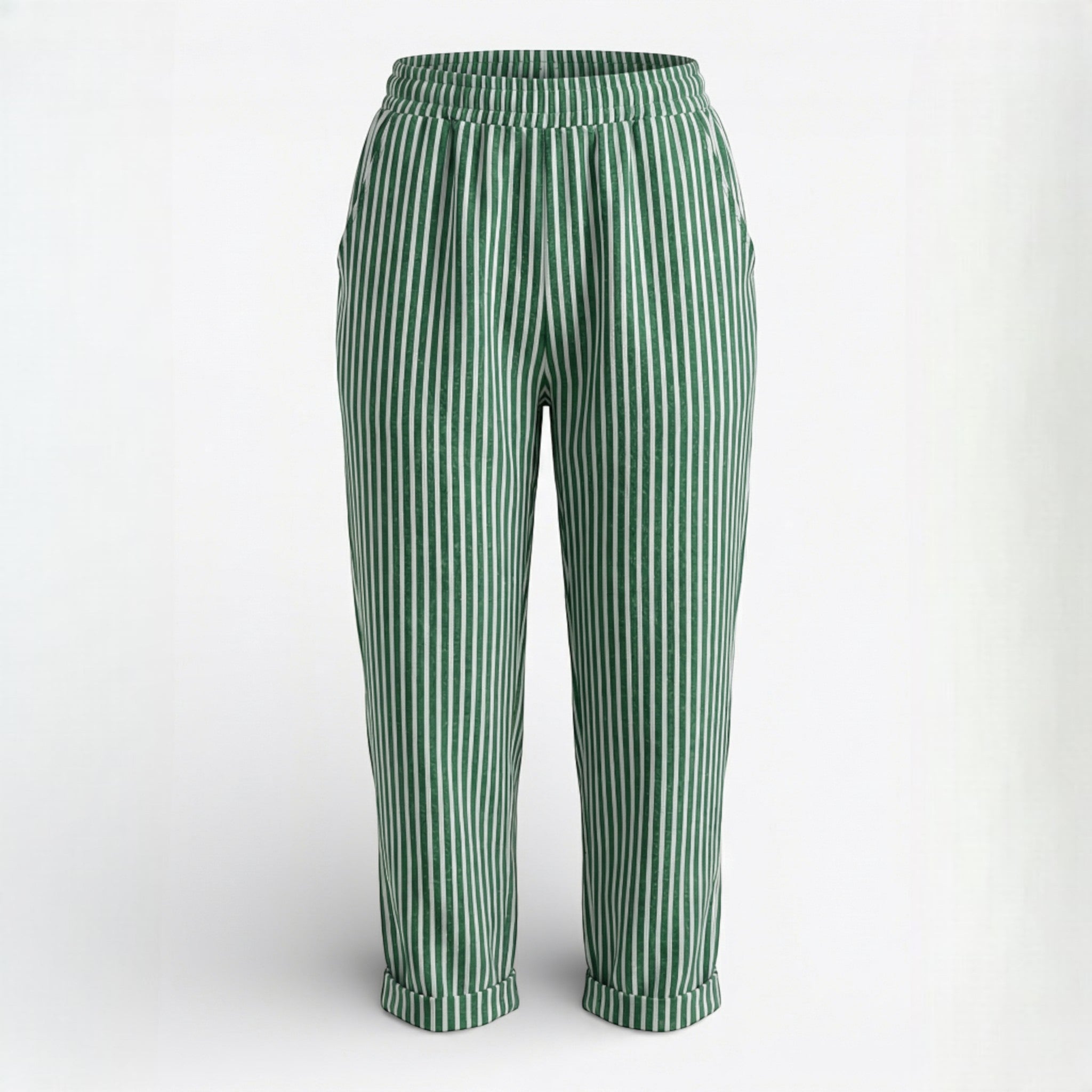 Women’s Striped Wide-Leg Cropped Pants – Casual Lightweight Style