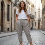 Women’s Striped Wide-Leg Cropped Pants – Casual Lightweight Style