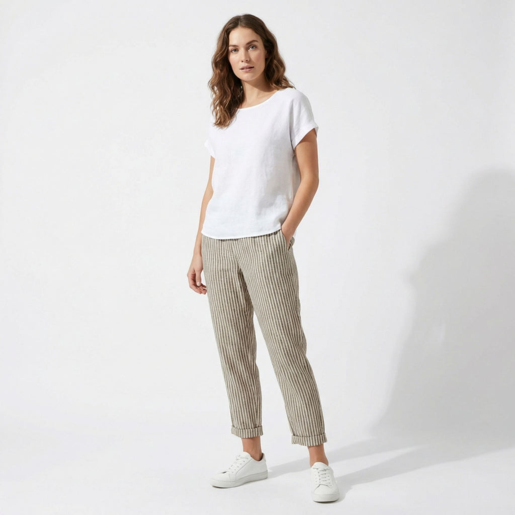 Women’s Striped Wide-Leg Cropped Pants – Casual Lightweight Style