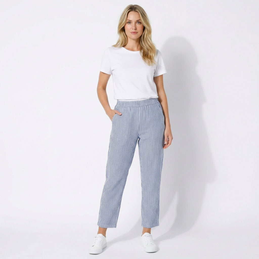Women’s Striped Wide-Leg Cropped Pants – Casual Lightweight Style