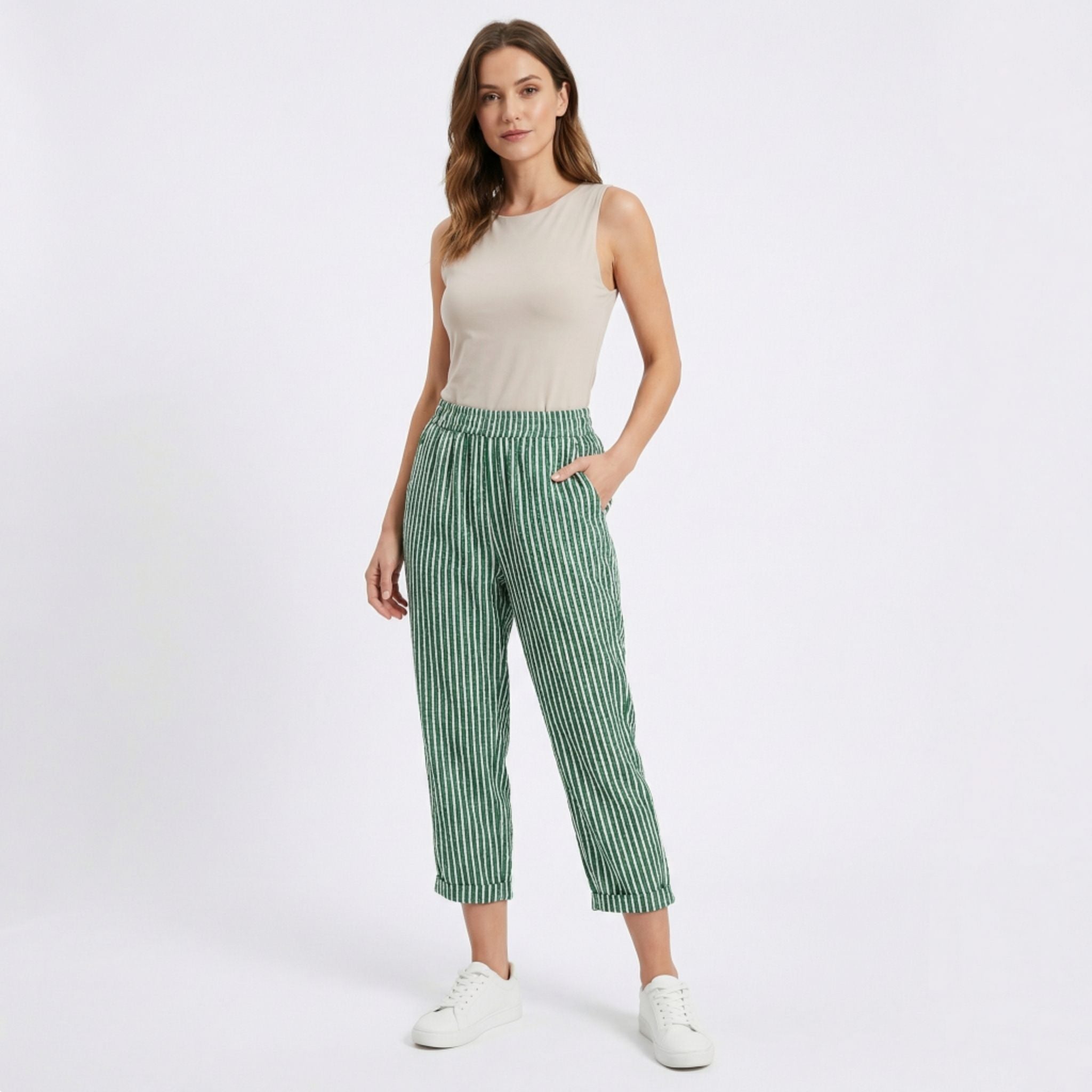 Women’s Striped Wide-Leg Cropped Pants – Casual Lightweight Style