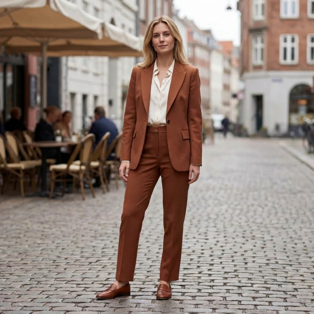 Women’s Tailored Two Piece Set – Single Button Blazer and Straight Leg Trousers