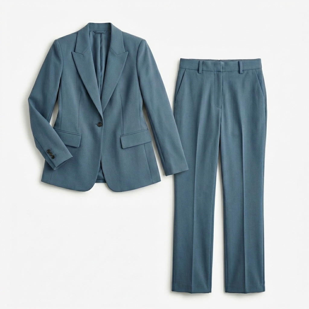 Women’s Tailored Two Piece Set – Single Button Blazer and Straight Leg Trousers
