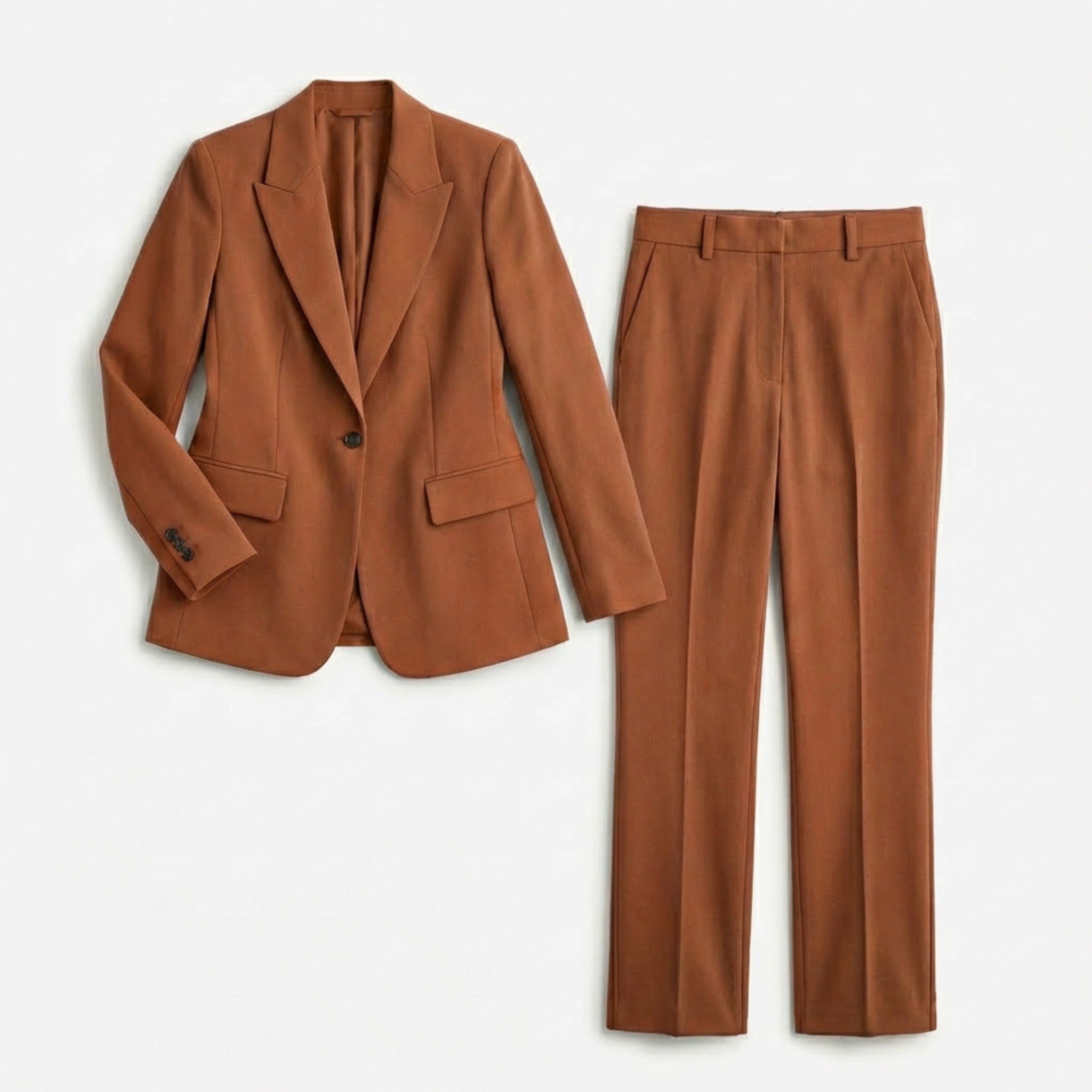 Women’s Tailored Two Piece Set – Single Button Blazer and Straight Leg Trousers