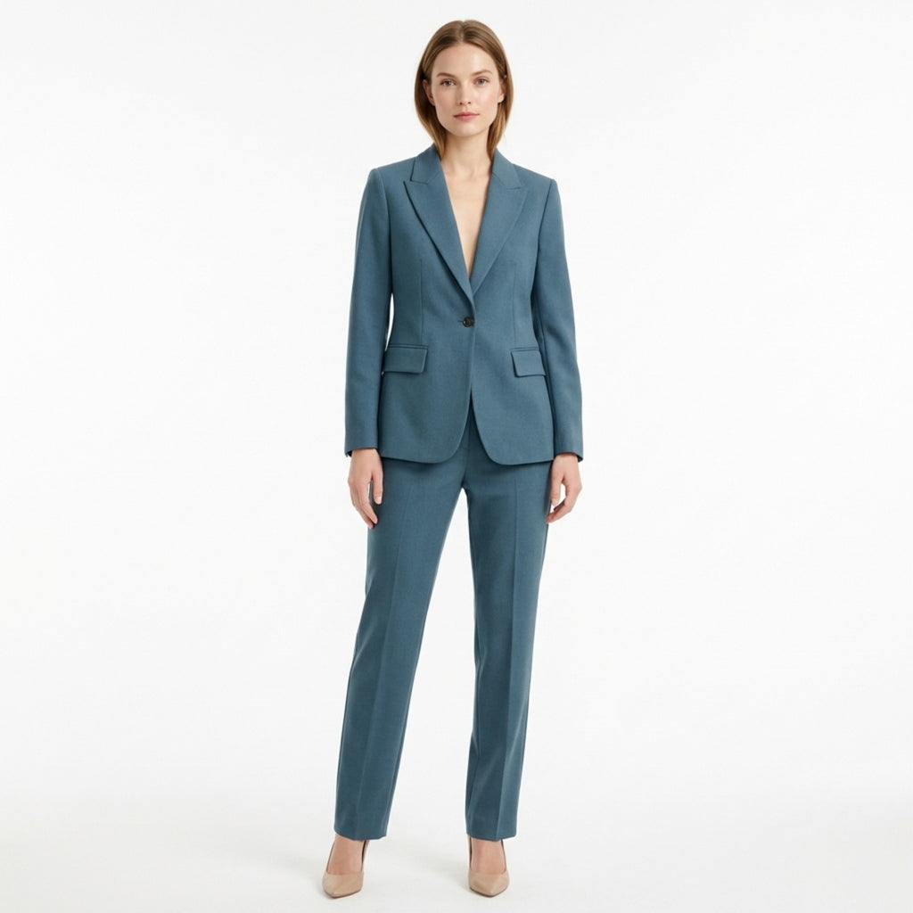 Women’s Tailored Two Piece Set – Single Button Blazer and Straight Leg Trousers