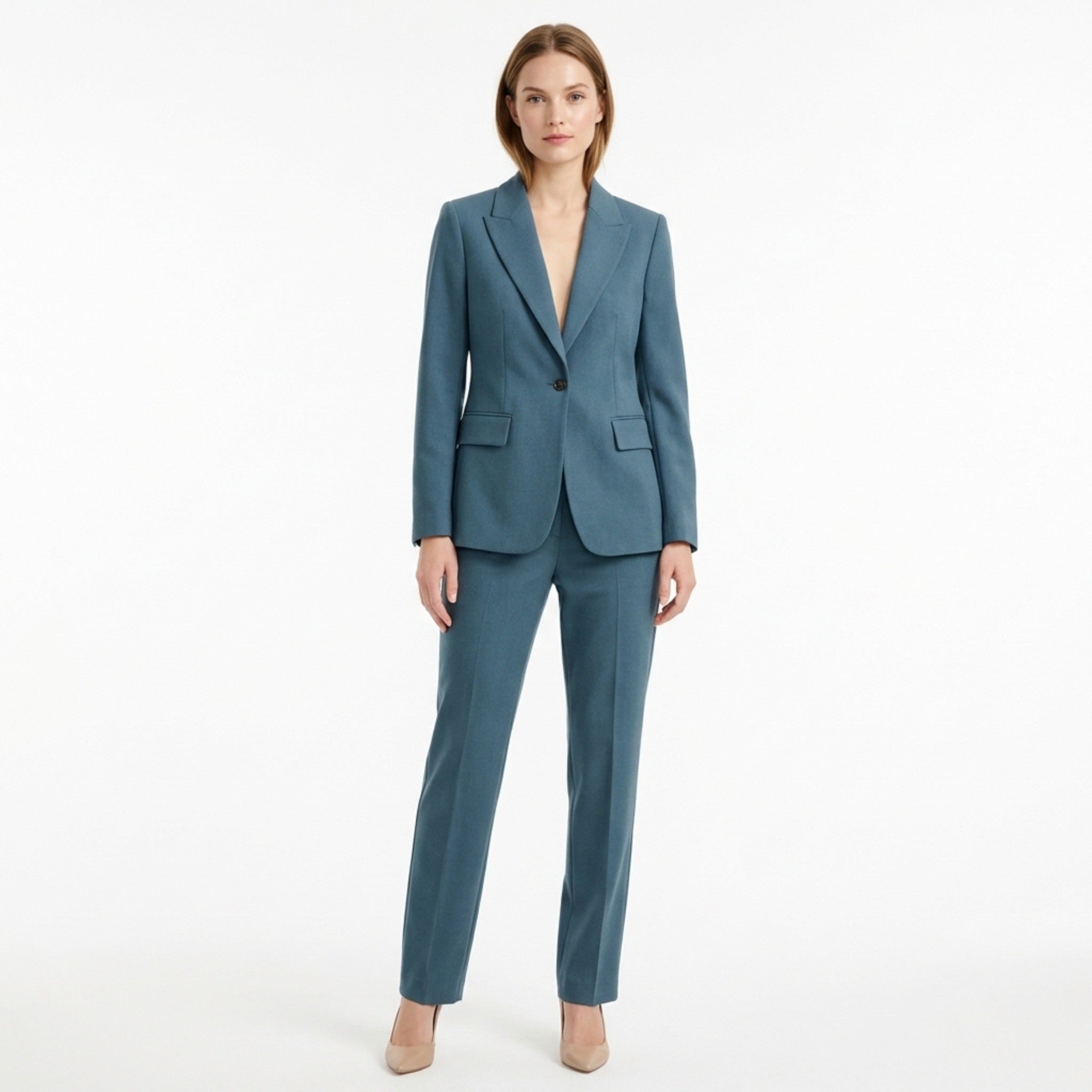 Women’s Tailored Two Piece Set – Single Button Blazer and Straight Leg Trousers