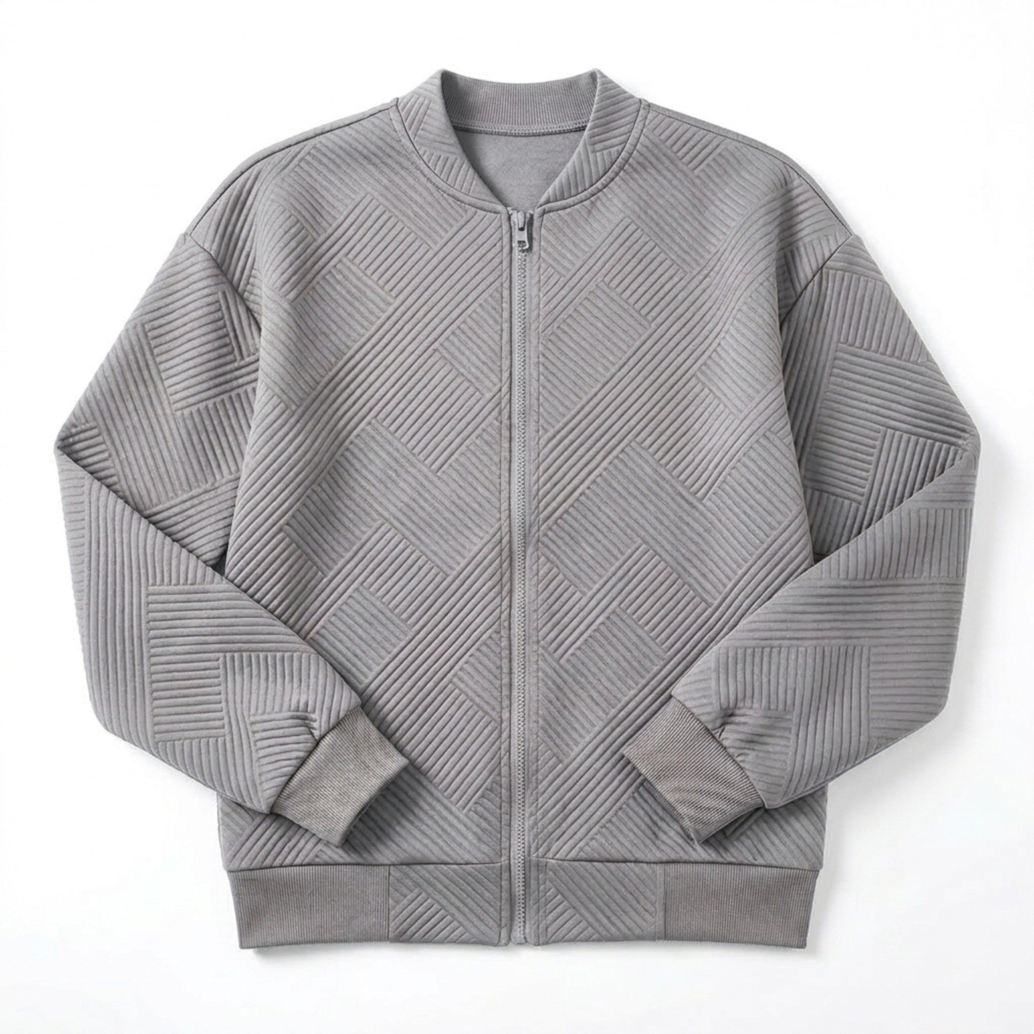 Women’s Textured Zip-Up Jacket – Stand Collar Design