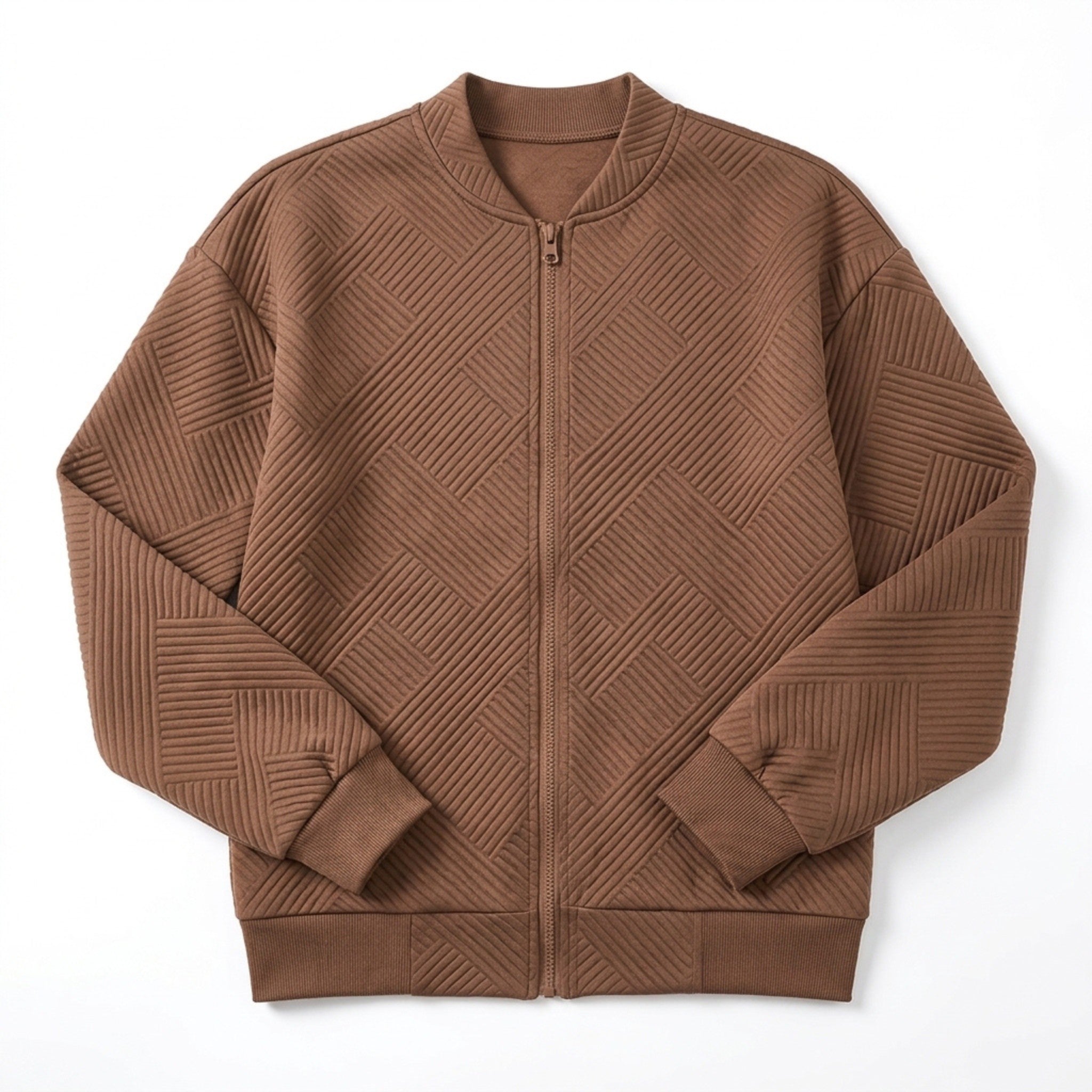 Women’s Textured Zip-Up Jacket – Stand Collar Design