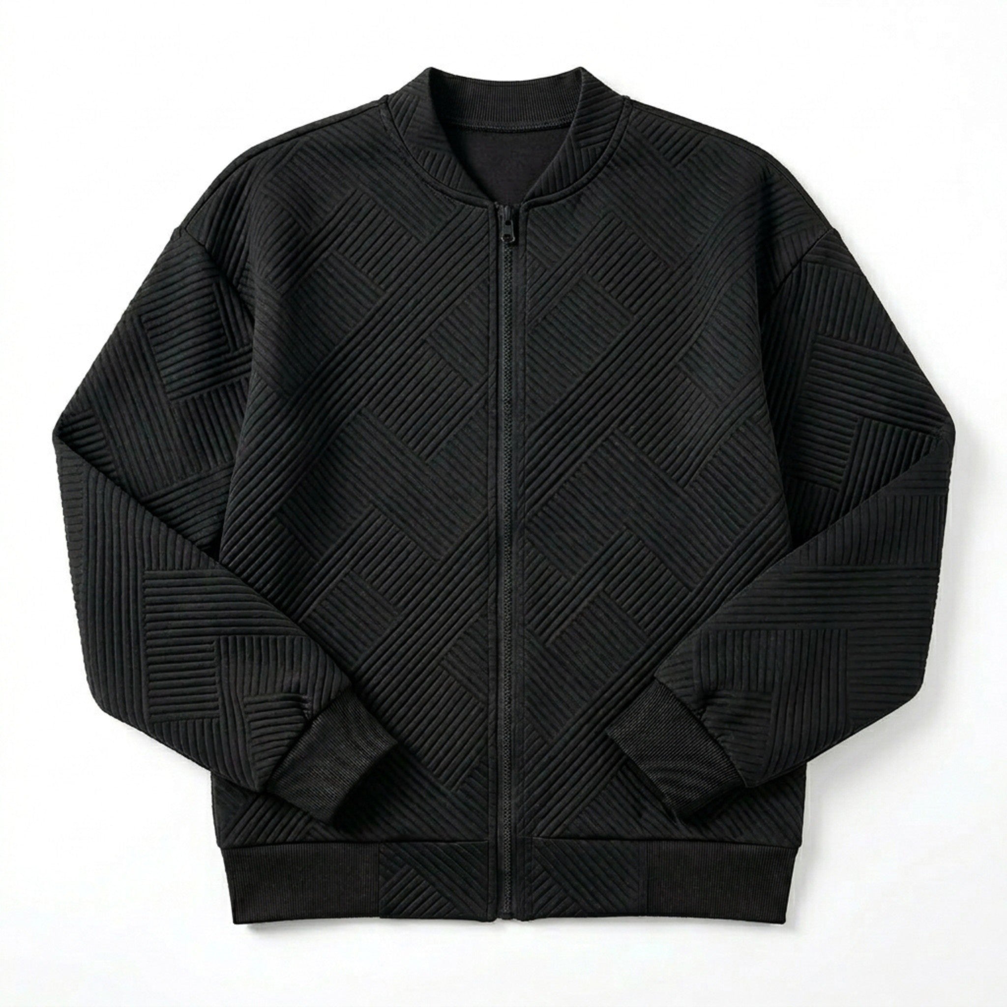 Women’s Textured Zip-Up Jacket – Stand Collar Design