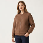 Women’s Textured Zip-Up Jacket – Stand Collar Design