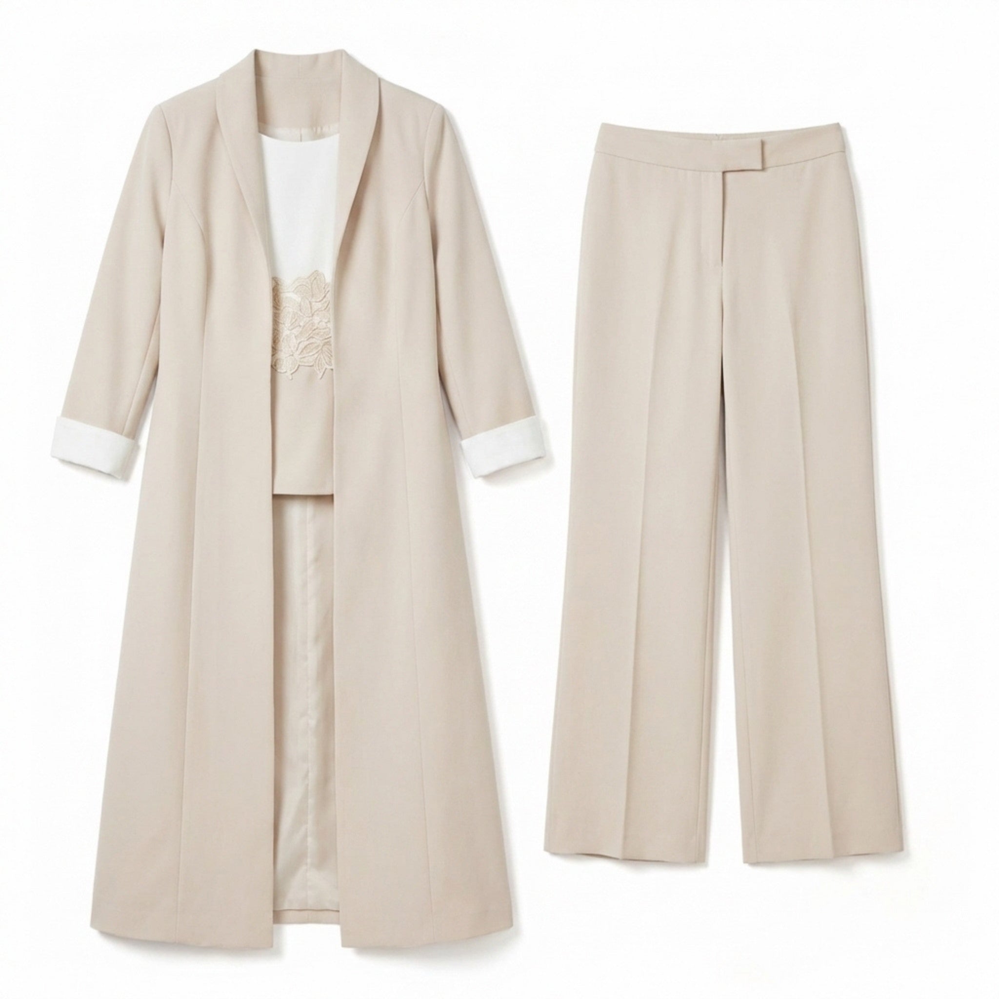 Women’s Three Piece Pantsuit – Longline Open Front Set