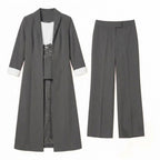 Women’s Three Piece Pantsuit – Longline Open Front Set