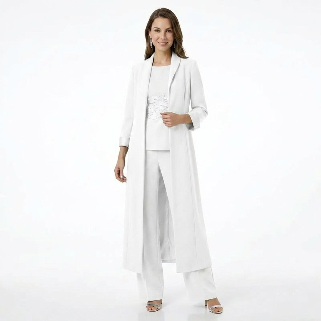 Women’s Three Piece Pantsuit – Longline Open Front Set