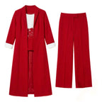 Women’s Three Piece Pantsuit – Longline Open Front Set