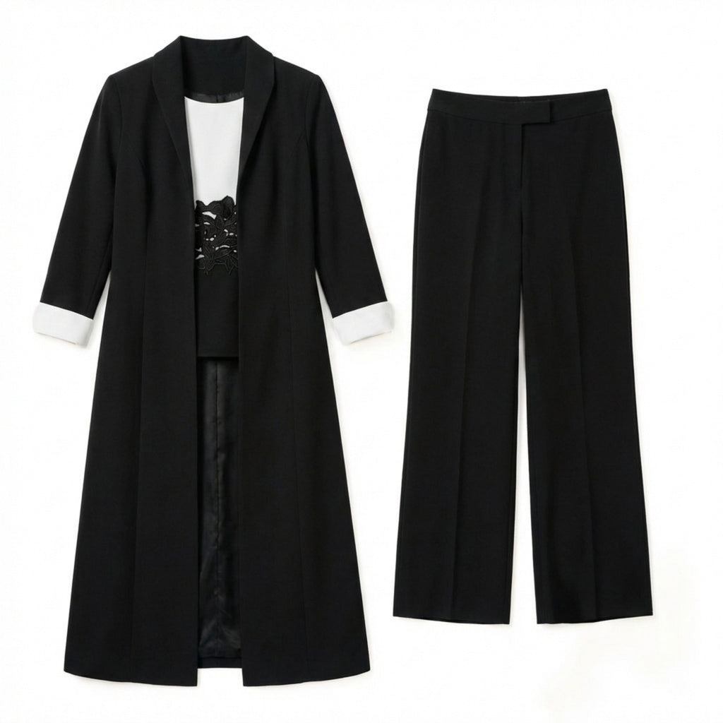 Women’s Three Piece Pantsuit – Longline Open Front Set