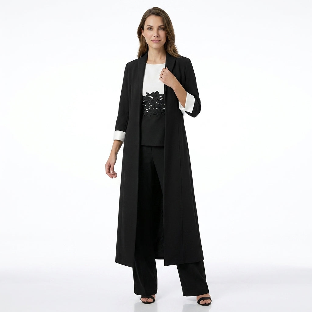 Women’s Three Piece Pantsuit – Longline Open Front Set