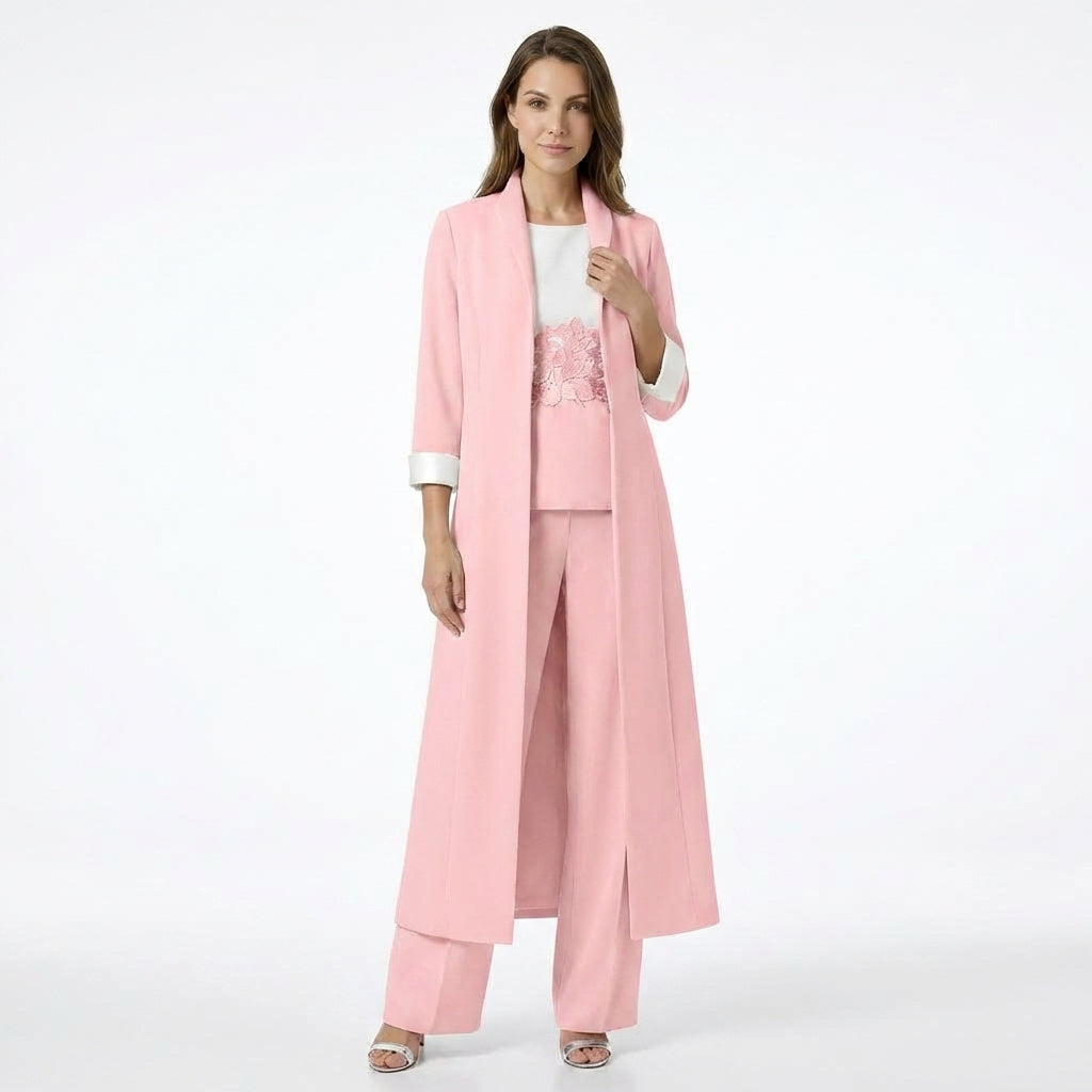 Women’s Three Piece Pantsuit – Longline Open Front Set
