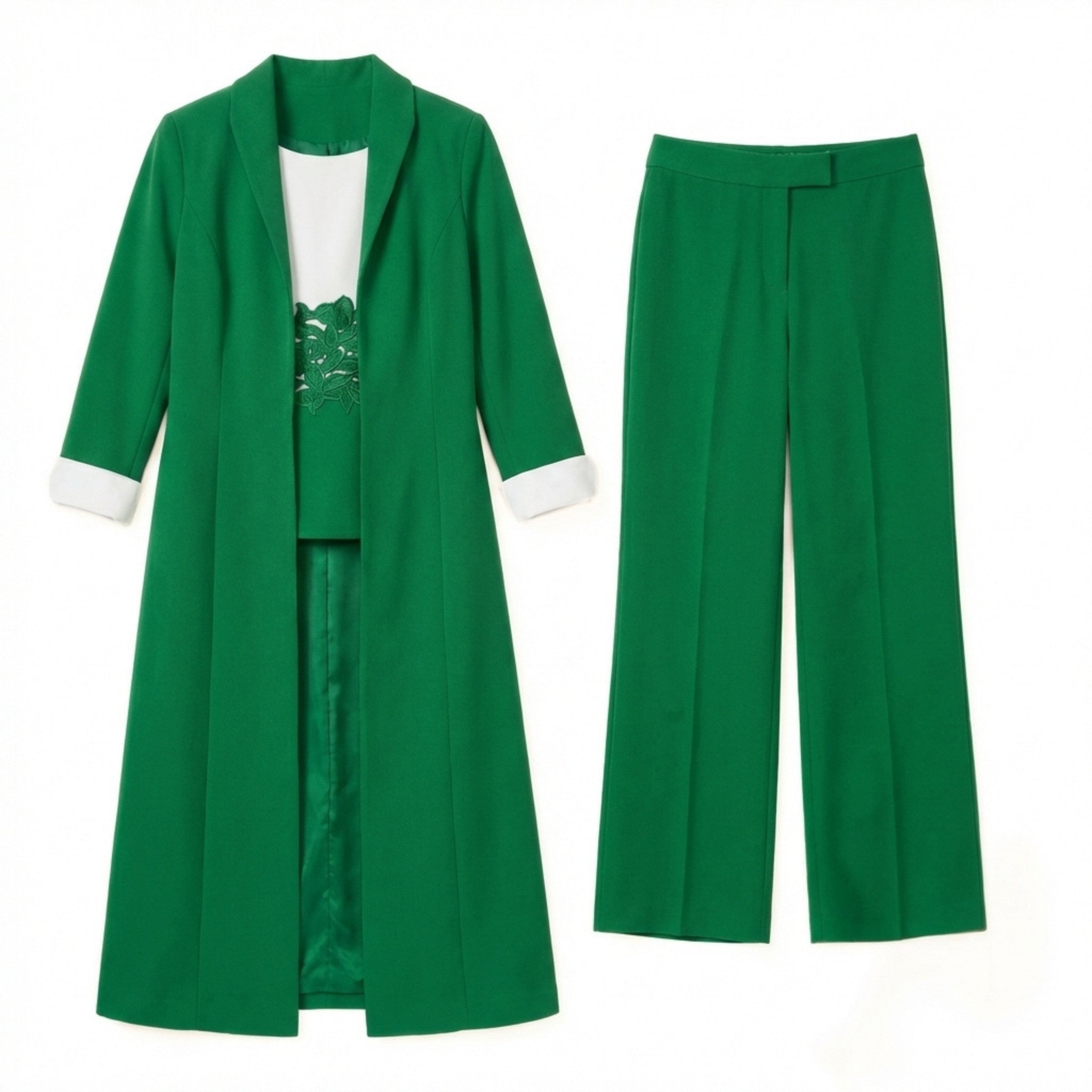 Women’s Three Piece Pantsuit – Longline Open Front Set