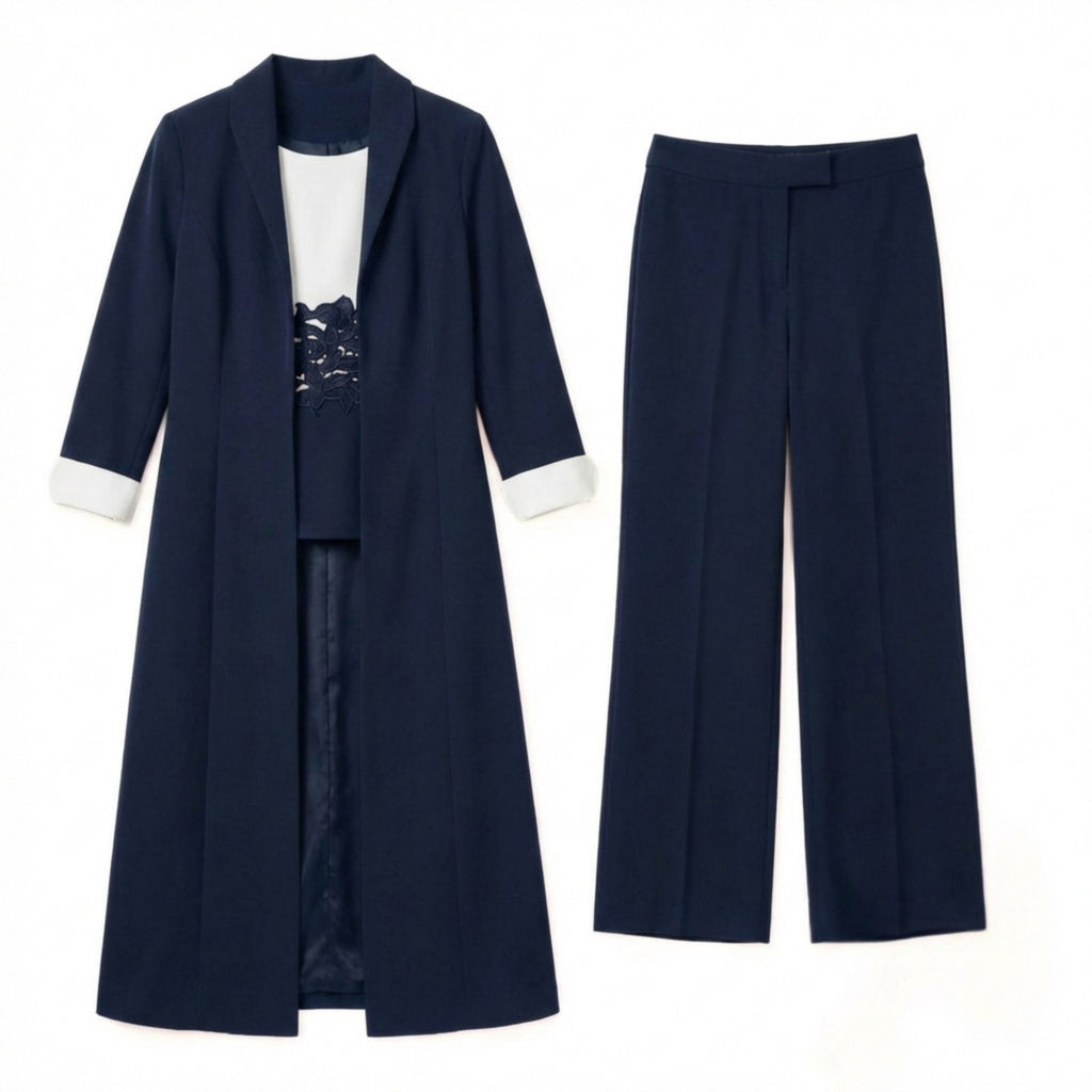 Women’s Three Piece Pantsuit – Longline Open Front Set